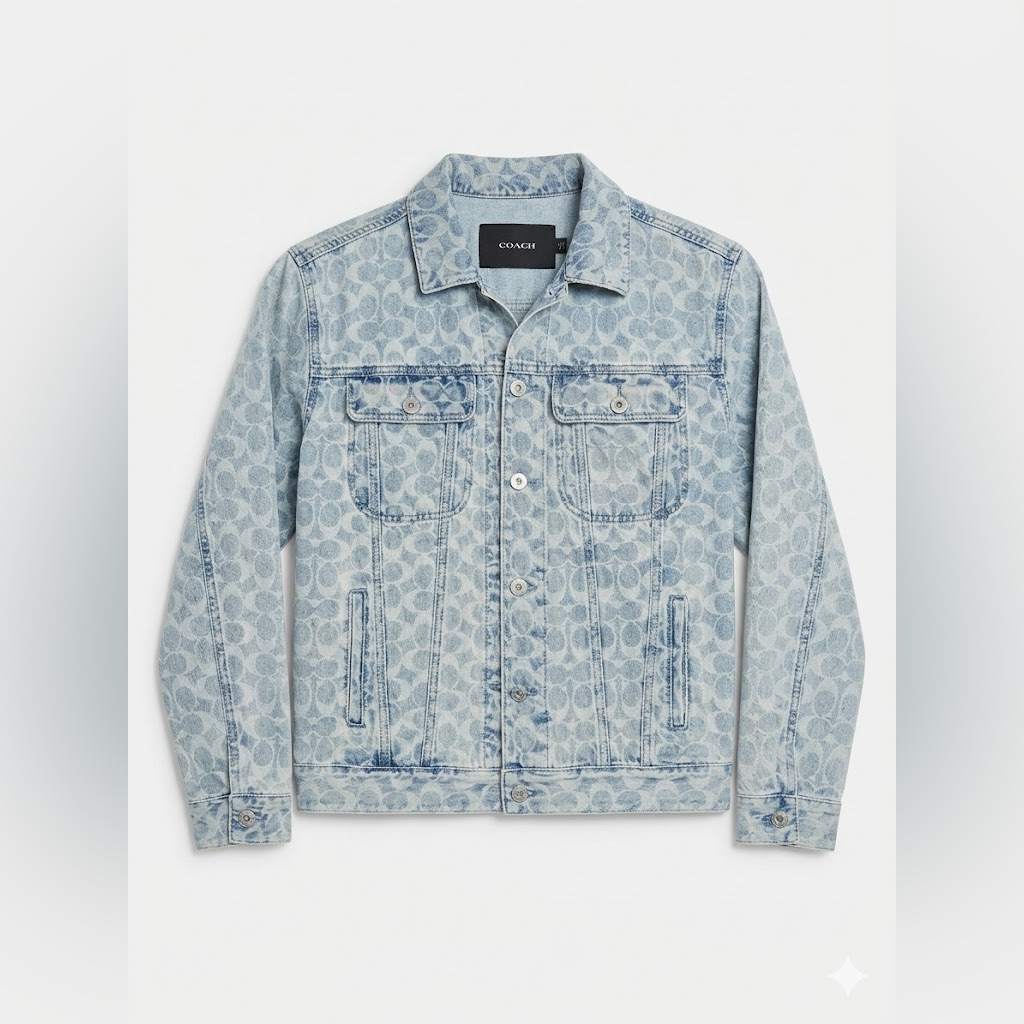 Coach Signature Monogram Denim Jacket Light Wash Men’s Size Small S | Like New